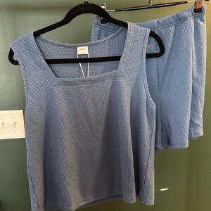 Blue/gray waffle knit set